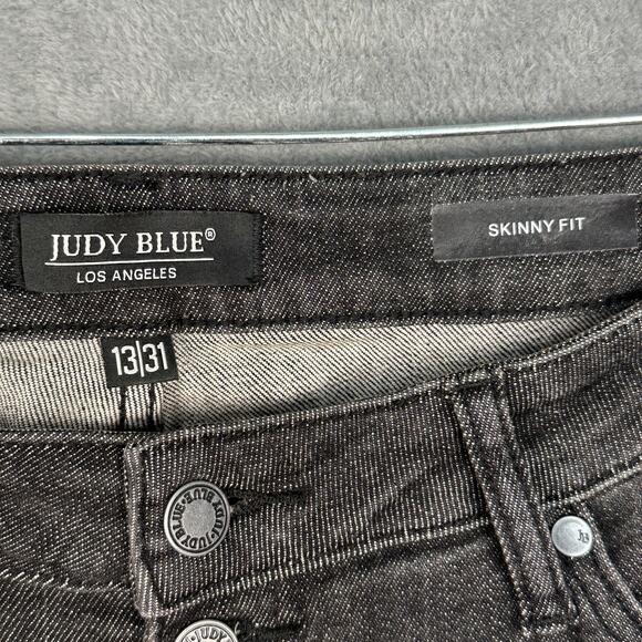 Judy Blue Jeans Women 13/31 Black Skinny Fit Button Fly Stretch Distressed Denim - Picture 6 of 12